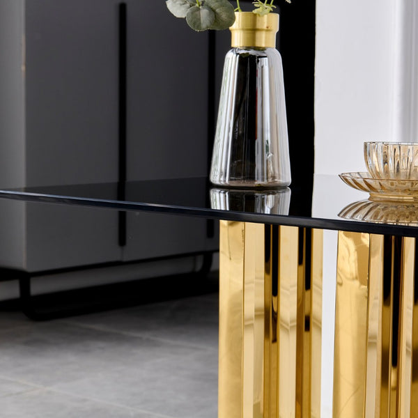 English Elm 21.65 Inch Glam Square Side Table Gray Tempered Glass Gold Steel Legs Marble Base W3357P515836