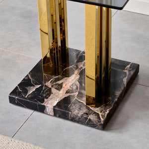 English Elm 21.65 Inch Glam Square Side Table Gray Tempered Glass Gold Steel Legs Marble Base W3357P515836