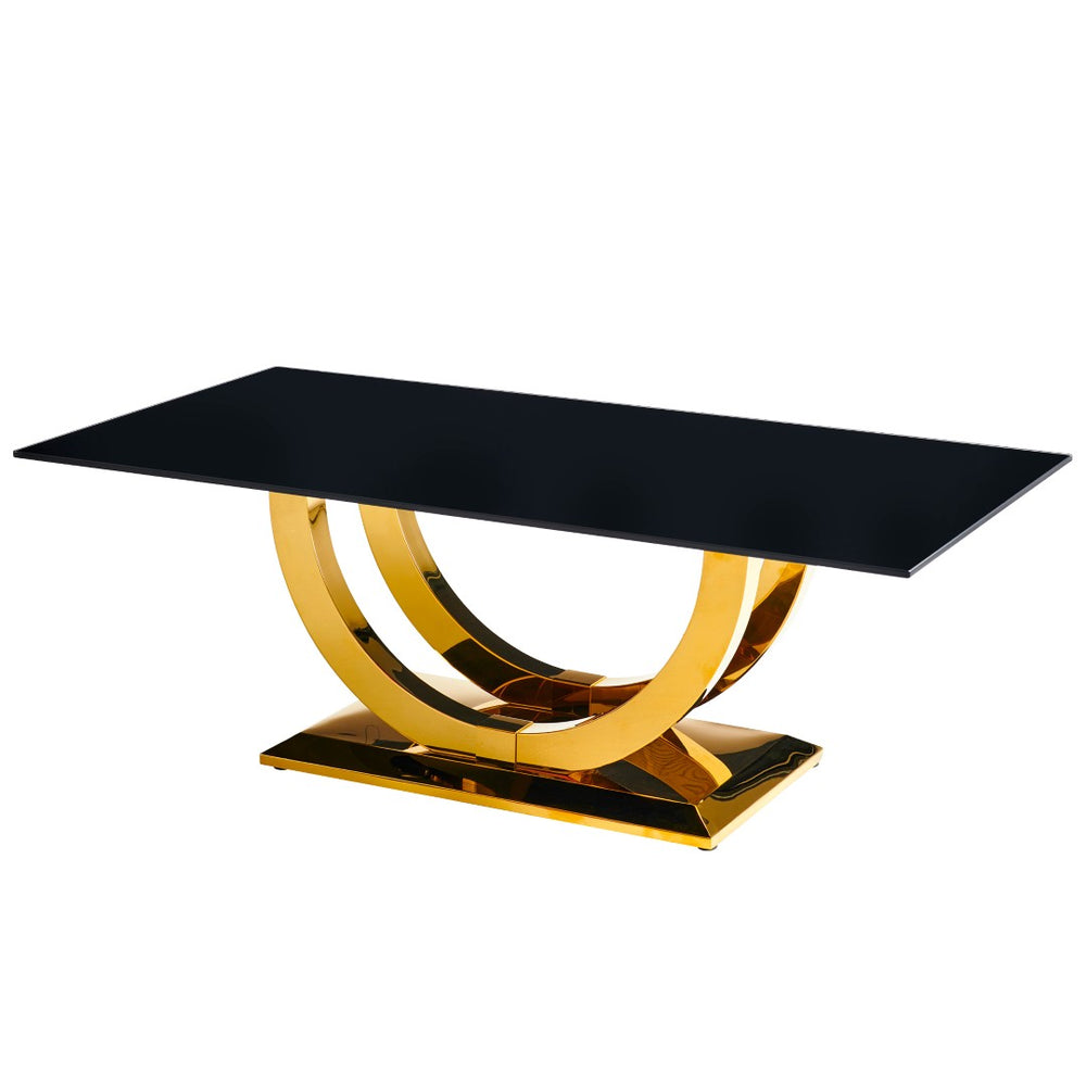 English Elm 50.40 Inch Glam Rectangular Coffee Table Tempered Glass Top Gold Arc Steel Base W3357P515856