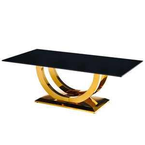 English Elm 50.40 Inch Glam Rectangular Coffee Table Tempered Glass Top Gold Arc Steel Base W3357P515856