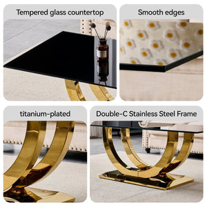 English Elm 50.40 Inch Glam Rectangular Coffee Table Tempered Glass Top Gold Arc Steel Base W3357P515856