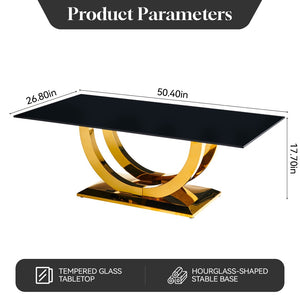 English Elm 50.40 Inch Glam Rectangular Coffee Table Tempered Glass Top Gold Arc Steel Base W3357P515856