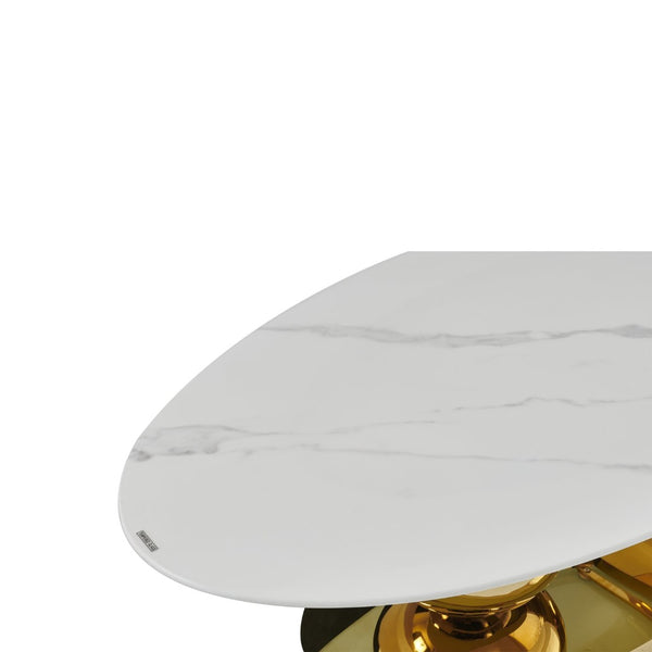 English Elm 51.20 Oval Faux Marble Top Coffee Table with Polished Stainless Steel Base for Living Room Gold+White W3357S00004