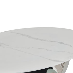 English Elm 51.20 Oval Faux Marble Top Coffee Table with Polished Stainless Steel Base for Living Room Silver+White W3357S00005