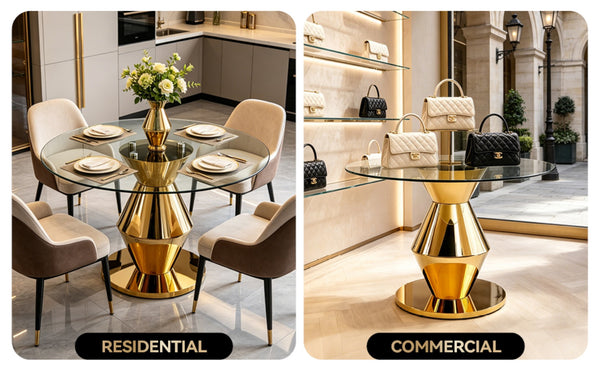 English Elm 47.25 Inch Round Tempered Glass Dining Table Gold Hourglass Base Seats Six W3357S00006
