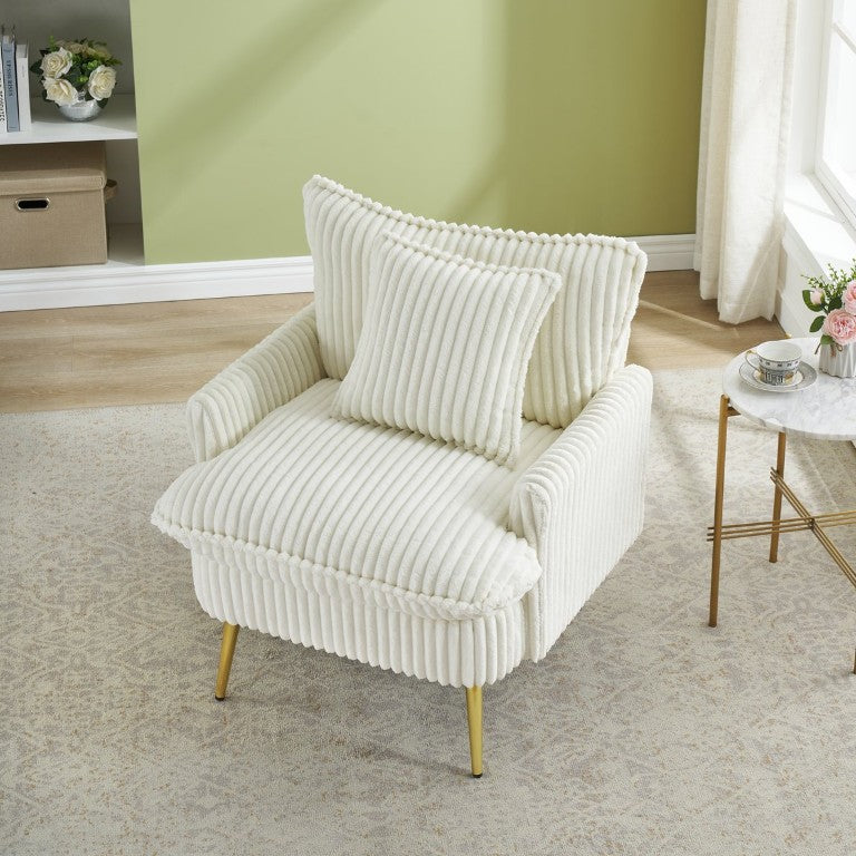 English Elm 30.31 Inch Corduroy Accent Chair with Gold Legs Sponge Cushion for Apartment Office W3371P344037