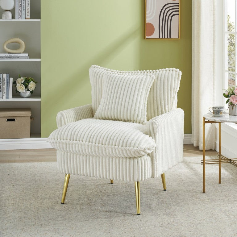 English Elm 30.31 Inch Corduroy Accent Chair with Gold Legs Sponge Cushion for Apartment Office W3371P344037