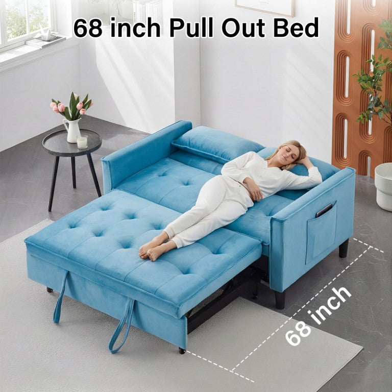 English Elm Modern Velvet Convertible Loveseat Sleeper with Pull Out Bed and Side Pockets W3371P499777