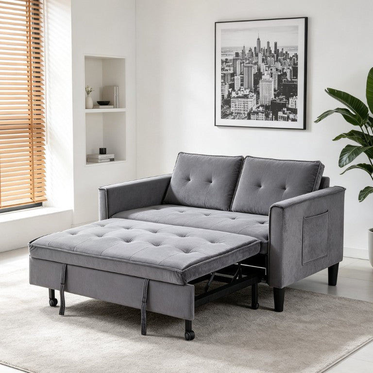 English Elm Modern Velvet Convertible Loveseat Sleeper with Side Pockets for Studio Living W3371P500949