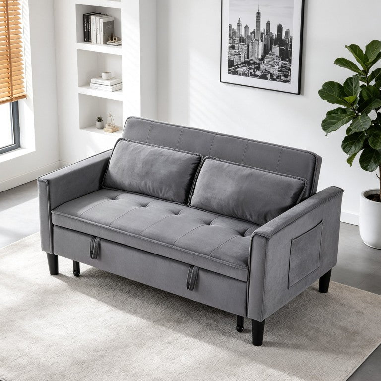 English Elm Modern Velvet Convertible Loveseat Sleeper with Side Pockets for Studio Living W3371P500949