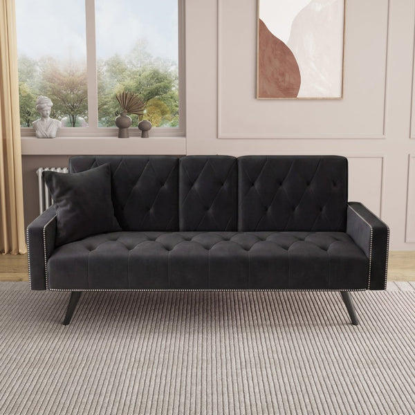 English Elm 1730 Tufted Velvet Convertible Sleeper Sofa with Nailhead Trim for Studio Living W3371P502872