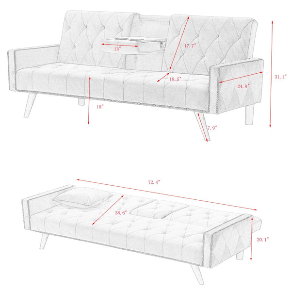 English Elm 1730 Tufted Velvet Convertible Sleeper Sofa with Nailhead Trim for Studio Living W3371P502872