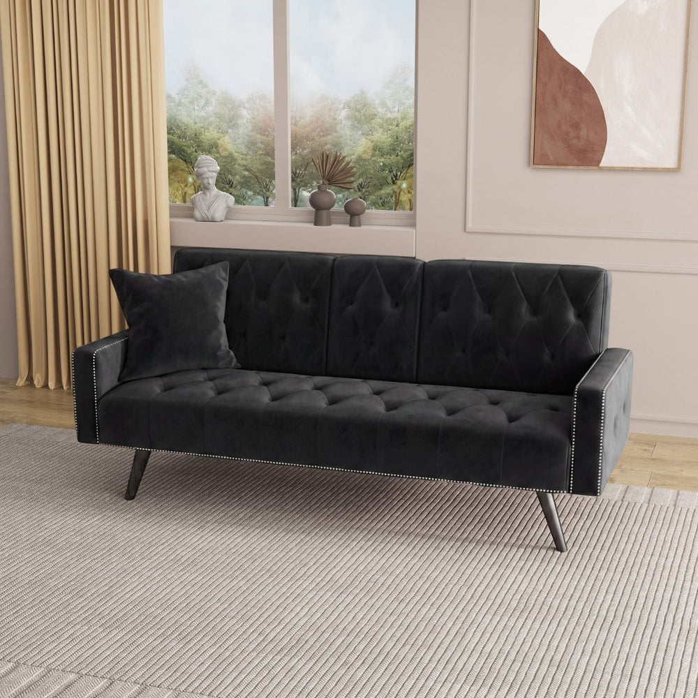 English Elm 1730 Tufted Velvet Convertible Sleeper Sofa with Nailhead Trim for Studio Living W3371P502872