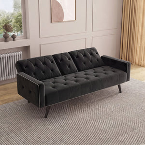 English Elm 1730 Tufted Velvet Convertible Sleeper Sofa with Nailhead Trim for Studio Living W3371P502872