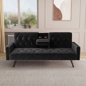 English Elm 1730 Tufted Velvet Convertible Sleeper Sofa with Nailhead Trim for Studio Living W3371P502872
