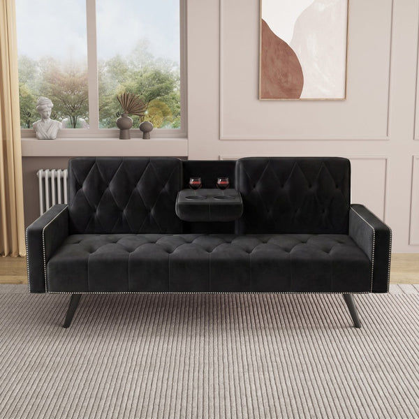 English Elm 1730 Tufted Velvet Convertible Sleeper Sofa with Nailhead Trim for Studio Living W3371P502872