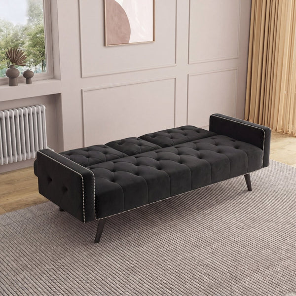 English Elm 1730 Tufted Velvet Convertible Sleeper Sofa with Nailhead Trim for Studio Living W3371P502872