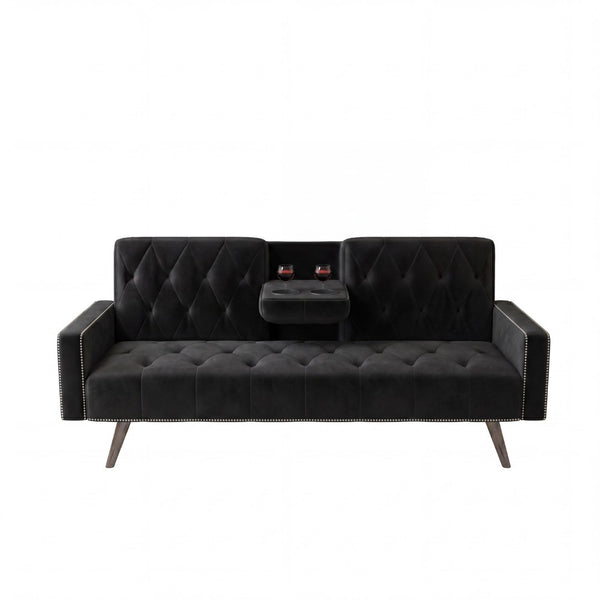 English Elm 1730 Tufted Velvet Convertible Sleeper Sofa with Nailhead Trim for Studio Living W3371P502872