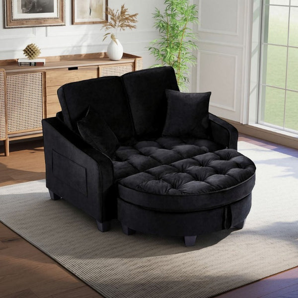 English Elm Two‑seater Velvet Sofa with Storage Ottoman Convertible Daybed for Modern Living Rooms Black W3371S00060