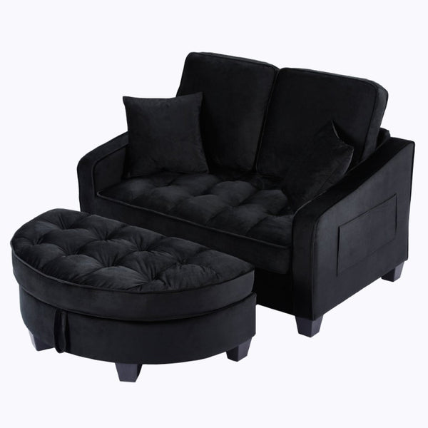 English Elm Two‑seater Velvet Sofa with Storage Ottoman Convertible Daybed for Modern Living Rooms Black W3371S00060