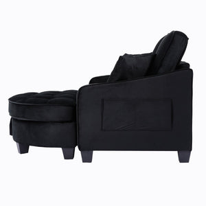 English Elm Two‑seater Velvet Sofa with Storage Ottoman Convertible Daybed for Modern Living Rooms Black W3371S00060