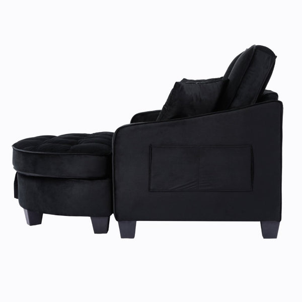English Elm Two‑seater Velvet Sofa with Storage Ottoman Convertible Daybed for Modern Living Rooms Black W3371S00060