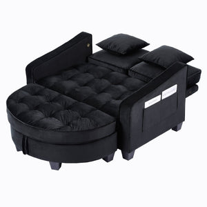 English Elm Two‑seater Velvet Sofa with Storage Ottoman Convertible Daybed for Modern Living Rooms Black W3371S00060