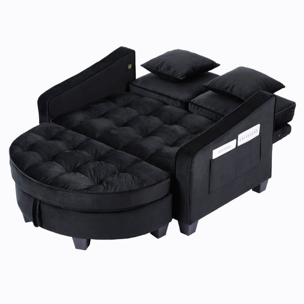 English Elm Two‑seater Velvet Sofa with Storage Ottoman Convertible Daybed for Modern Living Rooms Black W3371S00060