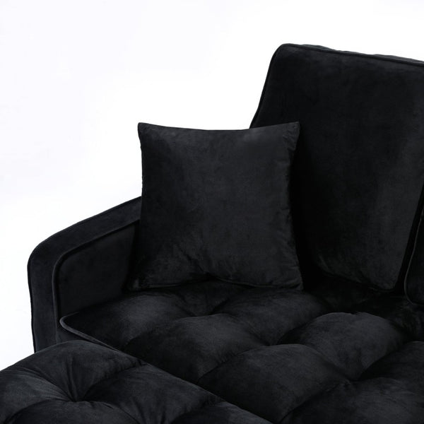 English Elm Two‑seater Velvet Sofa with Storage Ottoman Convertible Daybed for Modern Living Rooms Black W3371S00060