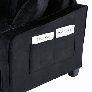 English Elm Two‑seater Velvet Sofa with Storage Ottoman Convertible Daybed for Modern Living Rooms Black W3371S00060