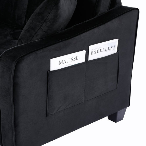 English Elm Two‑seater Velvet Sofa with Storage Ottoman Convertible Daybed for Modern Living Rooms Black W3371S00060