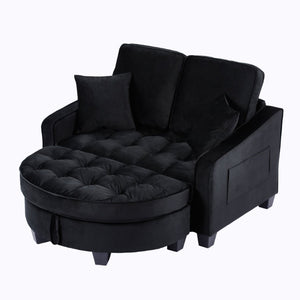 English Elm Two‑seater Velvet Sofa with Storage Ottoman Convertible Daybed for Modern Living Rooms Black W3371S00060