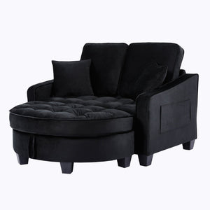 English Elm Two‑seater Velvet Sofa with Storage Ottoman Convertible Daybed for Modern Living Rooms Black W3371S00060