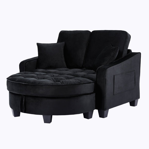 English Elm Two‑seater Velvet Sofa with Storage Ottoman Convertible Daybed for Modern Living Rooms Black W3371S00060