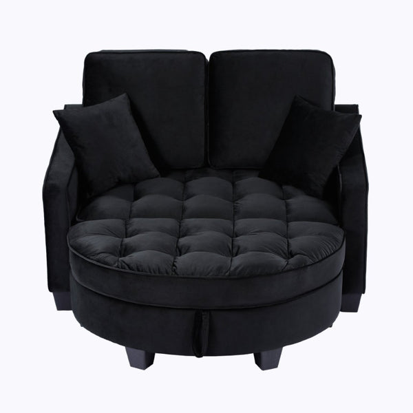 English Elm Two‑seater Velvet Sofa with Storage Ottoman Convertible Daybed for Modern Living Rooms Black W3371S00060