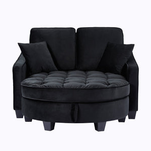 English Elm Two‑seater Velvet Sofa with Storage Ottoman Convertible Daybed for Modern Living Rooms Black W3371S00060