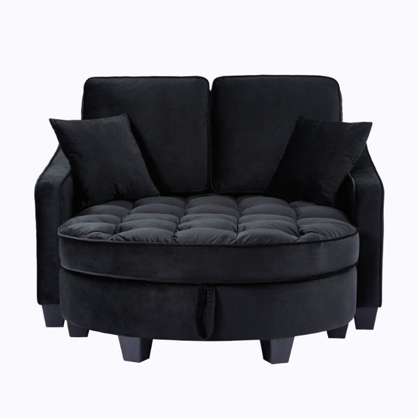 English Elm Two‑seater Velvet Sofa with Storage Ottoman Convertible Daybed for Modern Living Rooms Black W3371S00060
