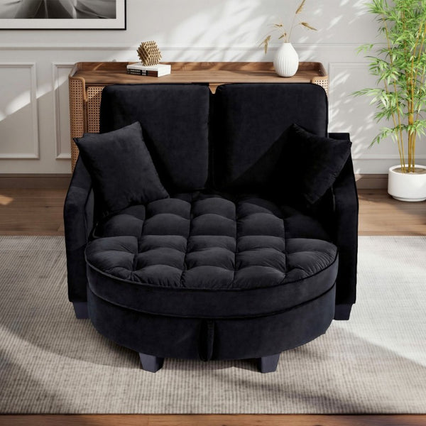 English Elm Two‑seater Velvet Sofa with Storage Ottoman Convertible Daybed for Modern Living Rooms Black W3371S00060