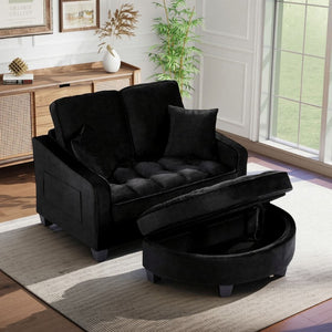English Elm Two‑seater Velvet Sofa with Storage Ottoman Convertible Daybed for Modern Living Rooms Black W3371S00060