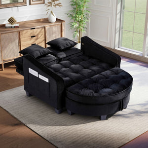 English Elm Two‑seater Velvet Sofa with Storage Ottoman Convertible Daybed for Modern Living Rooms Black W3371S00060