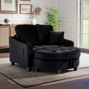 English Elm Two‑seater Velvet Sofa with Storage Ottoman Convertible Daybed for Modern Living Rooms Black W3371S00060