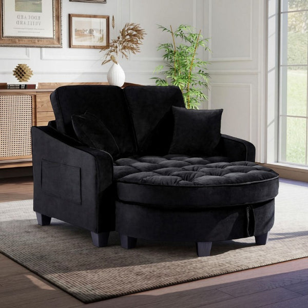 English Elm Two‑seater Velvet Sofa with Storage Ottoman Convertible Daybed for Modern Living Rooms Black W3371S00060