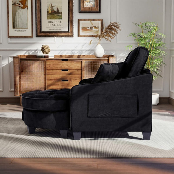 English Elm Two‑seater Velvet Sofa with Storage Ottoman Convertible Daybed for Modern Living Rooms Black W3371S00060