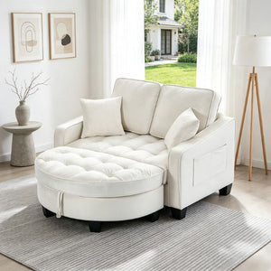 English Elm Two‑seater Velvet Sofa with Storage Ottoman Convertible Daybed for Modern Living Rooms Beige W3371S00061