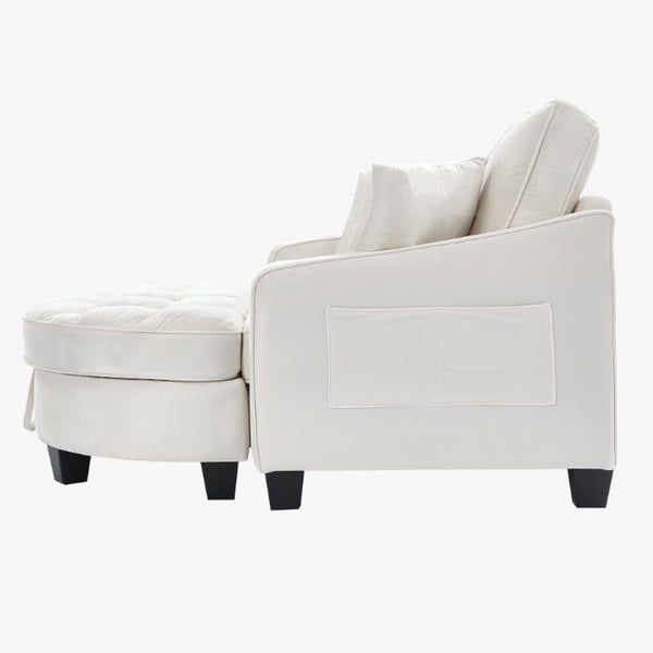 English Elm Two‑seater Velvet Sofa with Storage Ottoman Convertible Daybed for Modern Living Rooms Beige W3371S00061