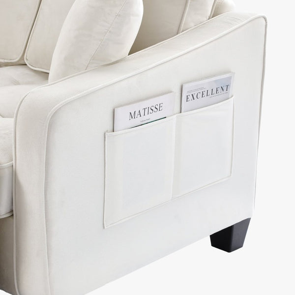 English Elm Two‑seater Velvet Sofa with Storage Ottoman Convertible Daybed for Modern Living Rooms Beige W3371S00061