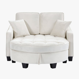 English Elm Two‑seater Velvet Sofa with Storage Ottoman Convertible Daybed for Modern Living Rooms Beige W3371S00061