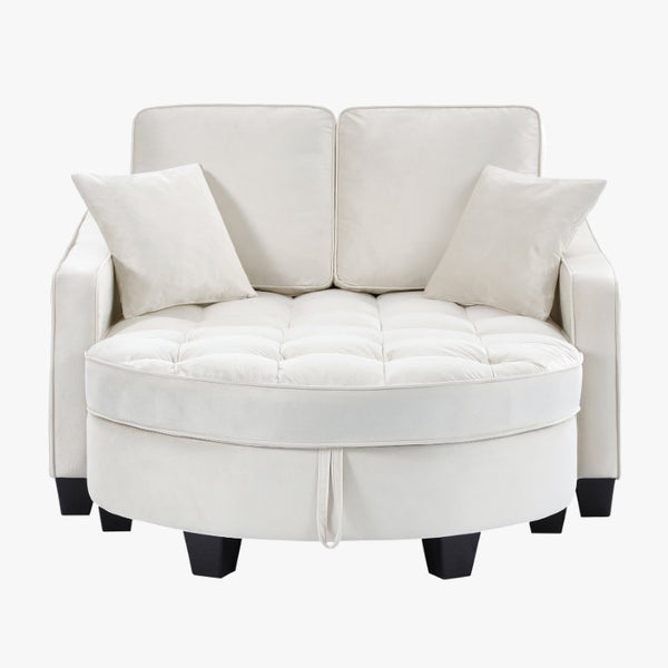 English Elm Two‑seater Velvet Sofa with Storage Ottoman Convertible Daybed for Modern Living Rooms Beige W3371S00061