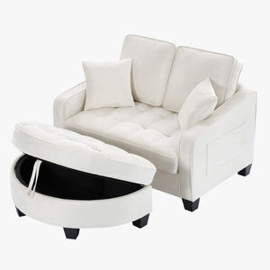 English Elm Two‑seater Velvet Sofa with Storage Ottoman Convertible Daybed for Modern Living Rooms Beige W3371S00061