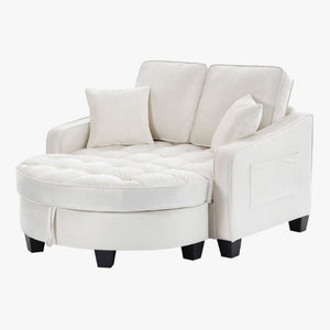 English Elm Two‑seater Velvet Sofa with Storage Ottoman Convertible Daybed for Modern Living Rooms Beige W3371S00061
